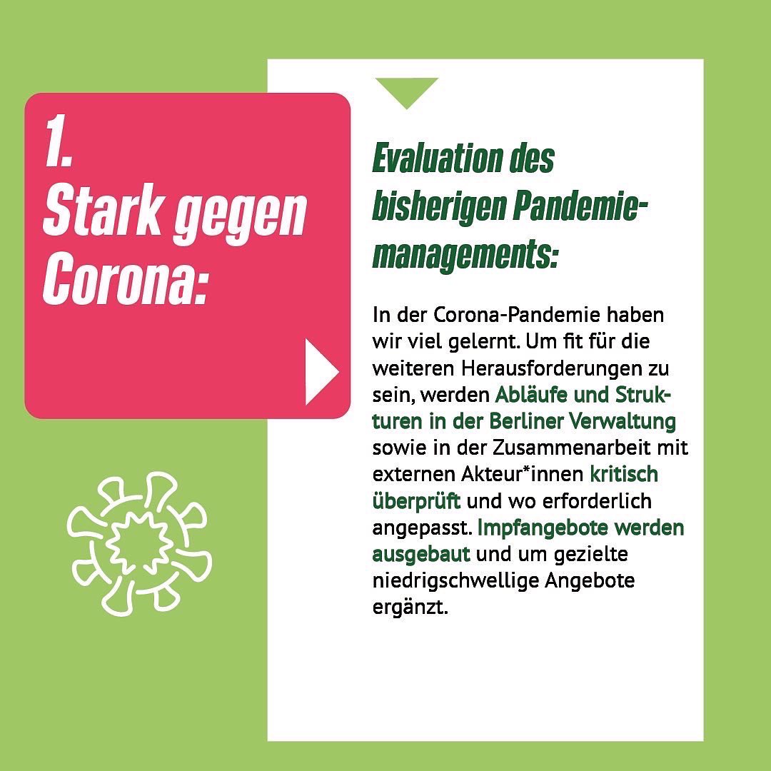 gruene_berlin's tweet image. Wie sehen eigentlich die 100-Tage-Projekte unserer grünen Senator*innen aus? Das erklären wir euch hier genauer. Im letzten Teil unserer dreiteiligen Reihe zum #100TageProgramm - heute mit den Projekten von @SenWGPG 
 und unserer Gesundheitssenatorin @UlrikeGote.
