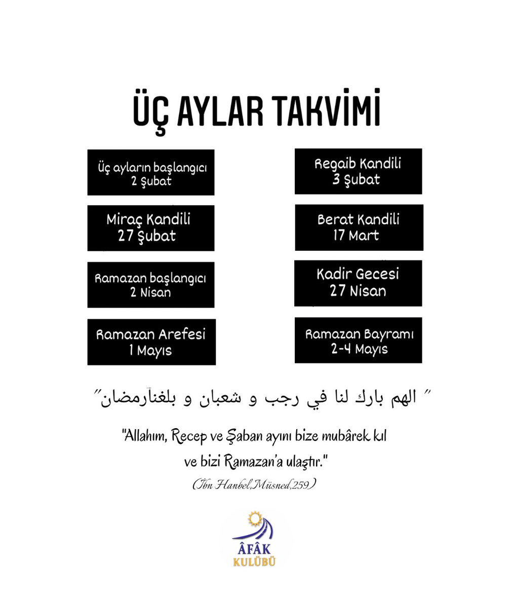 • Recep ekme ayı, Şaban sulama ayı, Ramazan ise hasat ayıdır.
Allah'ım bizi hayırlı hasat edenlerden eyle 🤲✨
• Üç aylarımız mübarek olsun🌸

#üçaylar #üçaylarınbaşlangıcı #üçaylartakvimi
