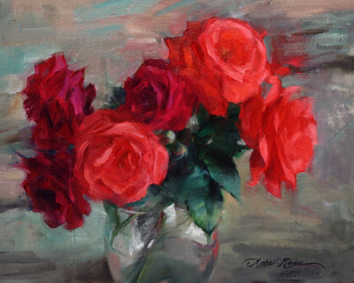 #picoftheday ~ Anna Rose Bain "In Shades of Red" 8" x 10" Oil #flowers #roses #painting #art @annrose_bain #red