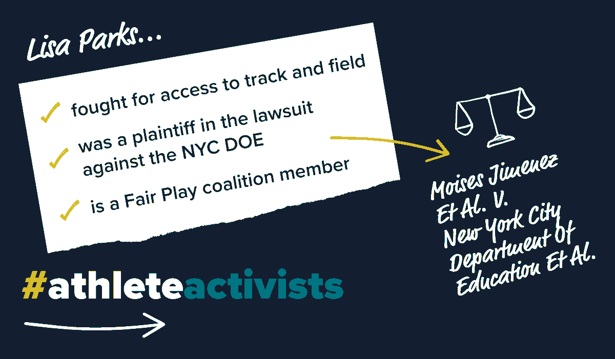 🏃 Lisa fought for access to #TrackAndField ⚽ She was a plaintiff in a lawsuit against the #NYCDOE 💪 Lisa is a @fairplaynyc coalition member Because of youth activists like Lisa, students now have expanded access to play the sports they want. (2/3)