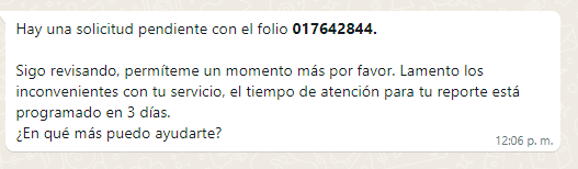 mepsoto's tweet photo. @TELMEXSoluciona necesito una aclaración, tengo 12 días sin servicio, el día de ayer hablé a soporte telefónico y me dieron tiempo de respuesta de 48 horas, o sea el día de mañana, hoy hice la consulta vía whats y me contestan que en 3 días quien miente. facturación si me cobra. https://t.co/06Ir5da1cd