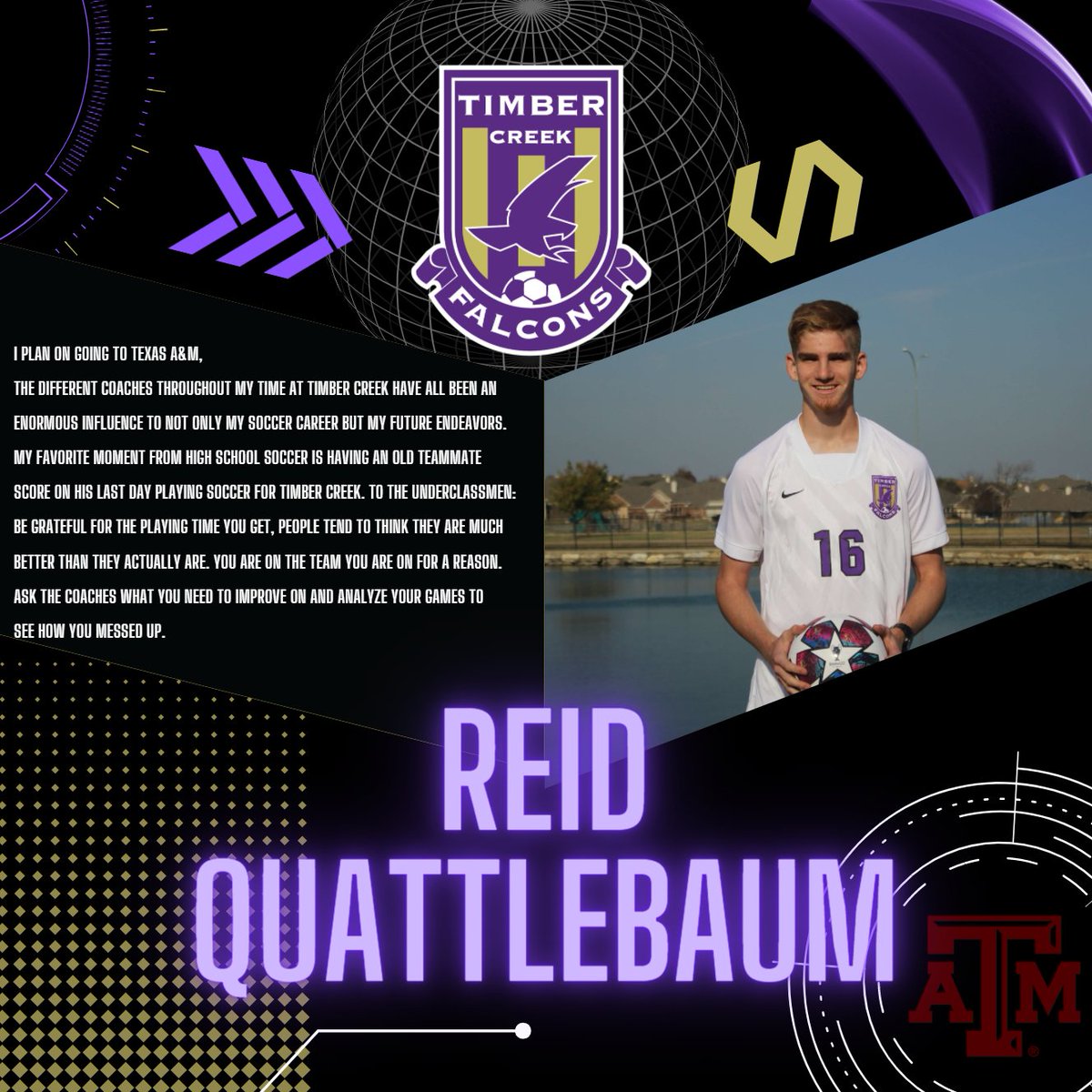 TCHSSoccerBoys's tweet photo. Tonight is our first district home game. Our Senior Spotlight tonight is Reid Quattlebaum or Coach Reid to our Freshman boys this year. Reid always gives his maximum effort and his honest opinions. Texas A&amp;M is getting a great one. https://t.co/55xgdPMSI3