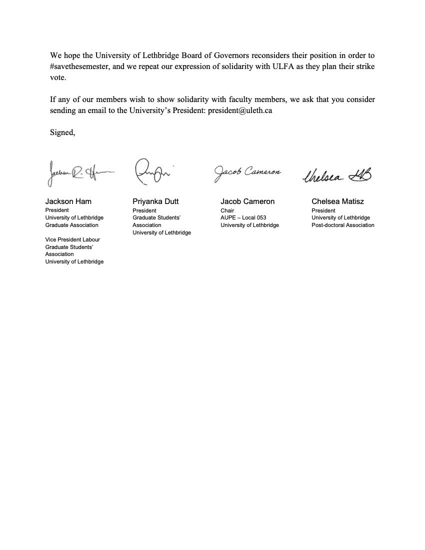 Jackson R. Ham (@jacksonhammy) on Twitter photo AUPE Local 053, Postdoctoral Fellows, Graduate Students, and Graduate Student Workers stand in #solidarity with <a href="/ULFAssociation/">ULFA</a> in anticipation of their strike vote. #SaveTheSemester <a href="/_AUPE_/">AUPE (old account)</a> <a href="/UlethGsa/">ULeth GSA</a> <a href="/uLethbridge/">ULethbridge</a> AUPE Local 053, Postdoctoral Fellows, Graduate Students, and Graduate Student Workers stand in #solidarity with <a href="/ULFAssociation/">ULFA</a> in anticipation of their strike vote. #SaveTheSemester <a href="/_AUPE_/">AUPE (old account)</a> <a href="/UlethGsa/">ULeth GSA</a> <a href="/uLethbridge/">ULethbridge</a>