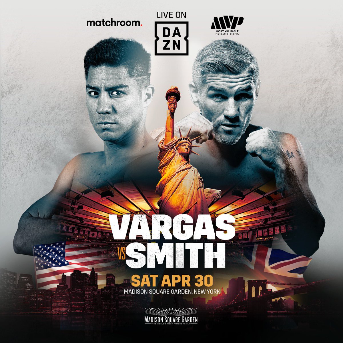 HitFirstBoxing's tweet photo. 🇺🇸 US vs. UK 🇬🇧 LIVE ON https://t.co/2wapXJCV29

Two worlds collide on the #TaylorSerrano undercard, only one can prevail 💥TOMORROW PRESS CONFERENCE #DAZN 

#VargasSmith #BOXING #BOKS #BOXEO https://t.co/4yl7L2us3B