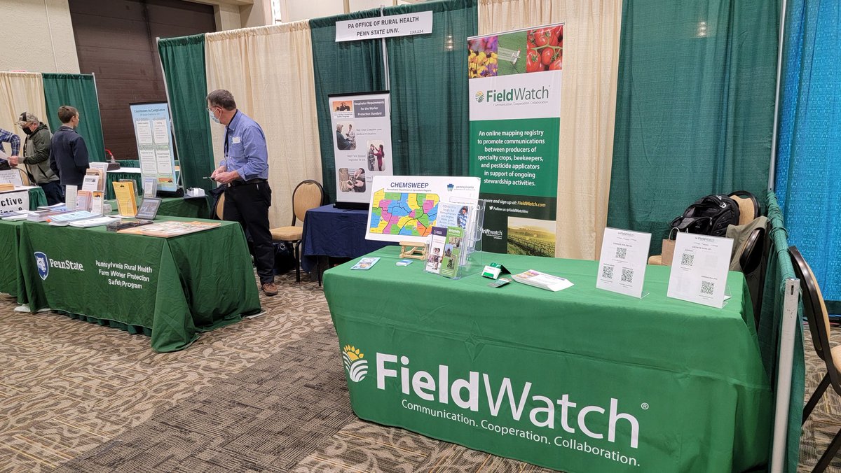 FieldWatchInc's tweet photo. Happy to be in-person at the Mid-Atlantic Fruit & Vegetable Convention with @psuextension
Come see us and learn how we work to provide the only FREE & VOLUNTARY sensitive crop mapping registry to promote better stewardship in regards to pesticide applications.
#mafvc https://t.co/4knwVTWHeG