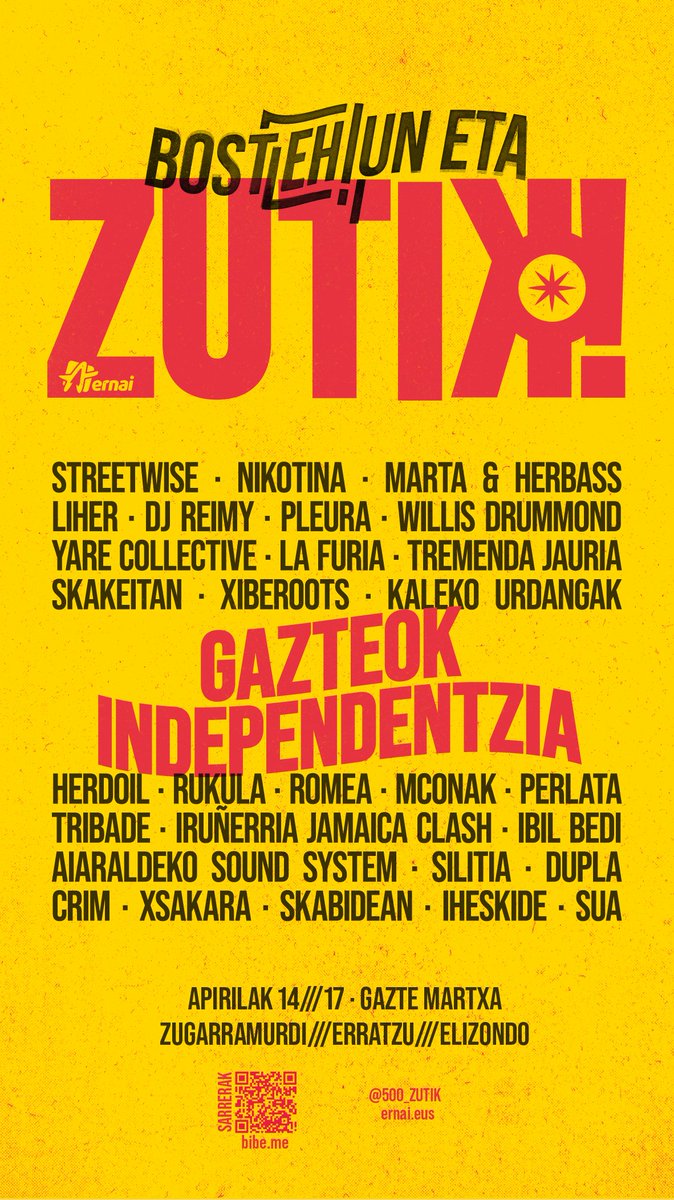 ernaigazte's tweet photo. Hemen da 😎
Musika doinuek #ZUTIK jarriko dute Baztan!
Apirilak 14-17 /// Zugarramurdi · Erratzu · Elizondo
🎟️ Egun guztietarako bonoa https://t.co/b649UNM2pl eta salmenta guneetan eskuragarri. Bizkor ibili, prezio berezia dute eta 😉
#GazteokIndependentzia https://t.co/NTwbzoSfPf