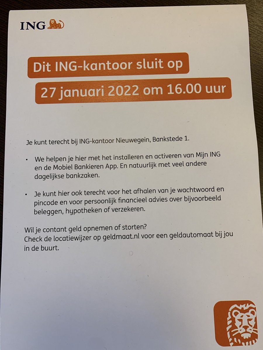 SjoerdSchippers's tweet photo. Zeg @ingnl hoe vinden jullie zelf dat het gaat? Lekker alle kantoren sluiten, want alles gaat tegenwoordig  via internet, toch? En nu mag ik vanuit Woerden naar Nieuwegein rijden met mijn dochter, om een telefoonnummer te laten controleren??? Wat een aanfluiting. https://t.co/9gcofddOvt