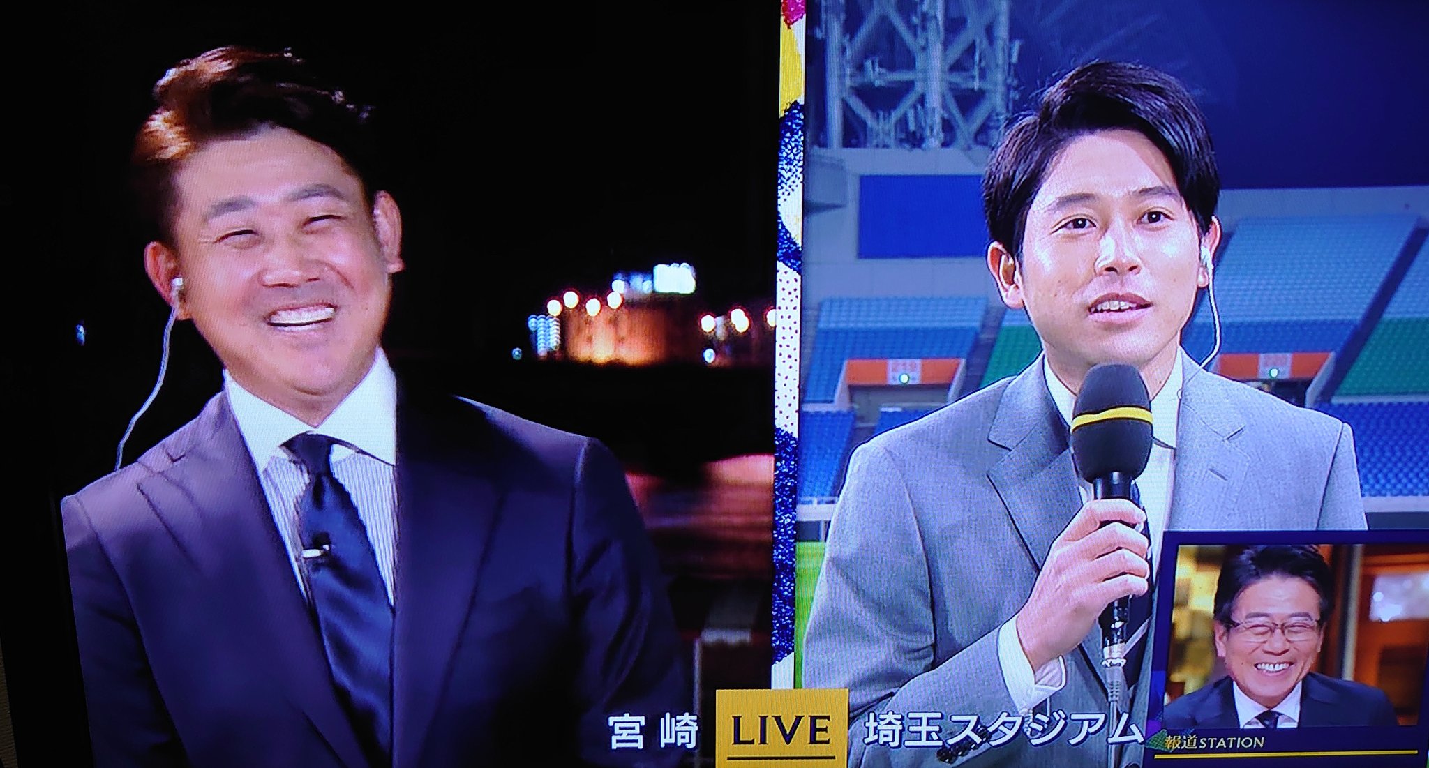 T Frontier Black トッシー 松坂大輔氏 内田篤人氏 お互い中継先からの出演ですが 報道ステーション内初ツーショット これからスポーツコーナーをお２人でお伝えして欲しいです 松坂大輔 内田篤人 報道ステーション テレビ朝日 T Co