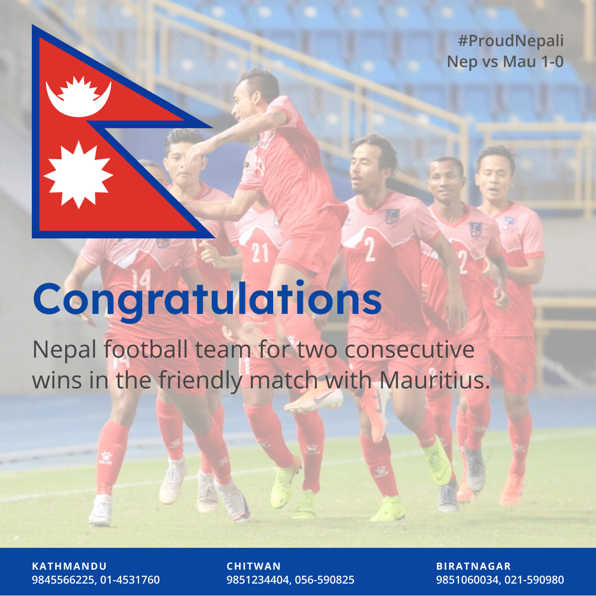 Congratulations to the football team of Nepal on a fantastic series win over Mauritius today.

#NepalvsMauritius  #NepalFootball