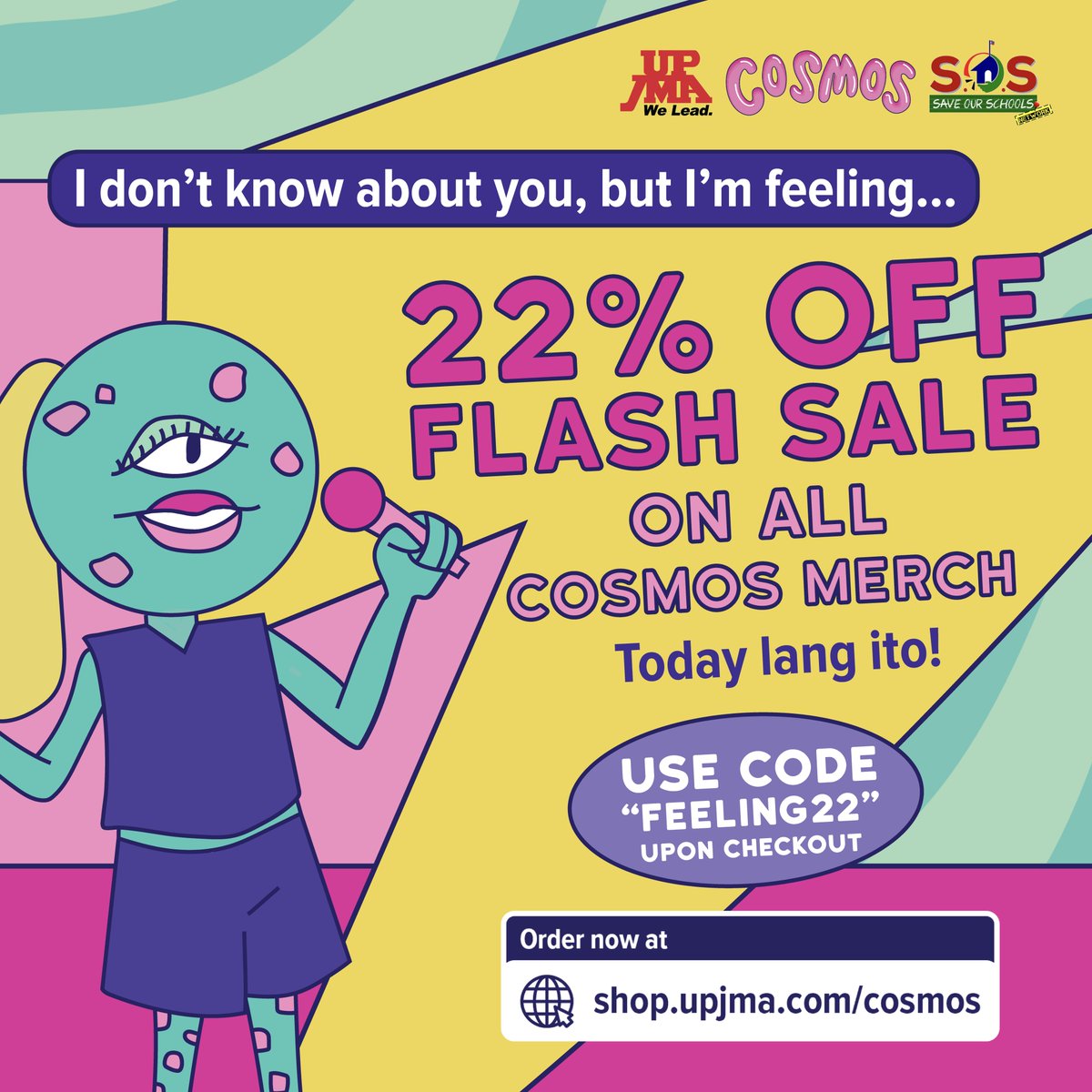 CosmosOPMFest's tweet photo. Luh! Taylor Swift ampeg? 😳

Ang pag-feeling 22% OFF on all Cosmos Merch may be temporary for today only, pero ang Cosmos Merch ay forever. 😔✋🏻 EMZ!

Gamitin na ang code “FEELING22” upon checkout sa https://t.co/6R3XvolV2u! 👀

#CosmosMerch2022 #MissionCosmos #GetCosmic https://t.co/82Hv6UPBFG