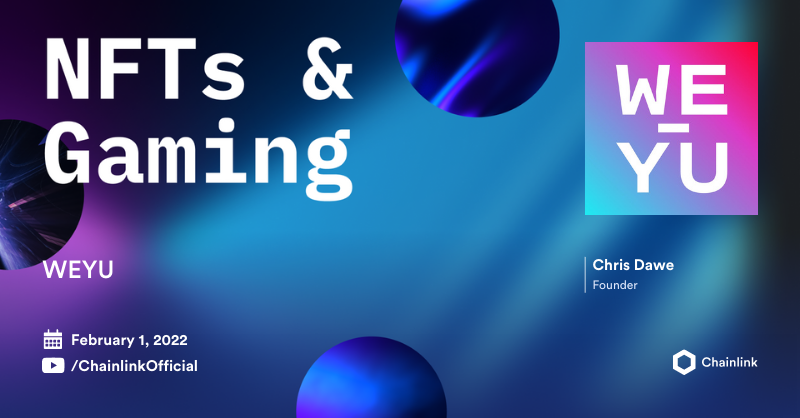 We're getting to know <a href="/weyuofficial/">WEYU</a> and their multi-chain platform for launching #NFTs. Come learn about the platform, the industry, and how WEYU is using #Chainlink in their giveaways.

📺 Bring your questions at 10AM ET: youtube.com/watch?v=SqCyIe…