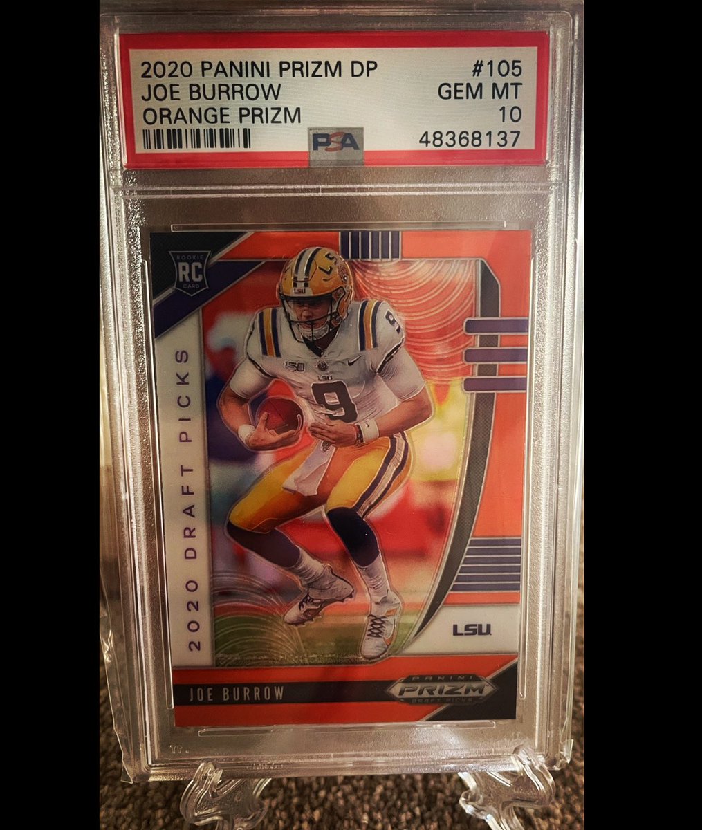 JOEY B!! 
With all the hype around this guy I had to post my best card of his!

#joeburrow #cinncinatibengals #lsu #nfl #superbowl #panini #psa #prizm #draft #rookie https://t.co/IvEK7CVrgL
