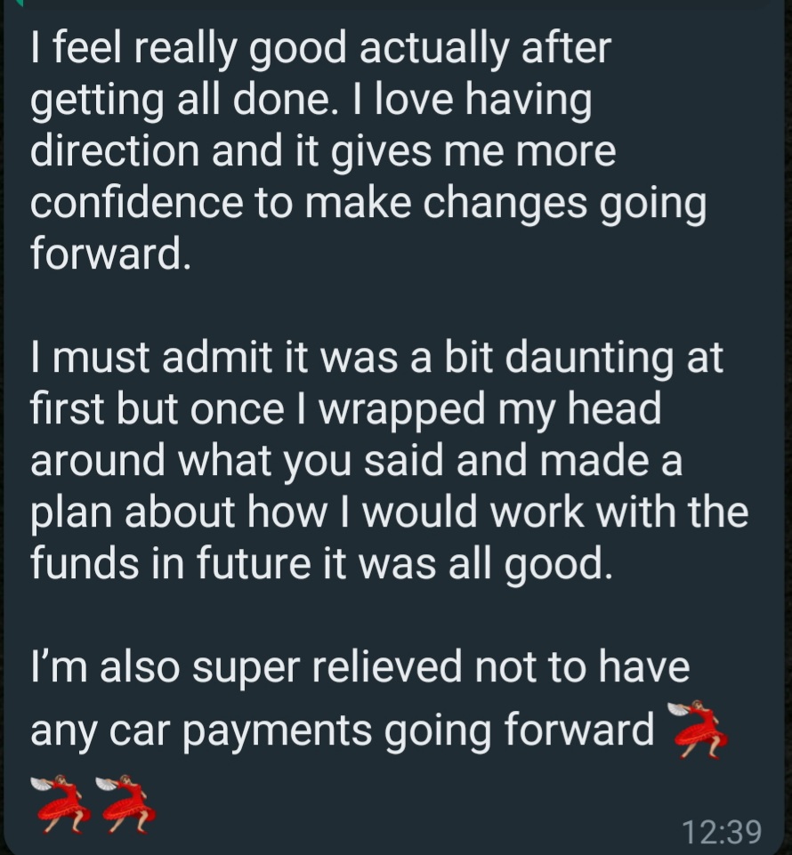 Amazing feedback received from one of my clients. We sat together to discuss her financial goals, and created her financial plan. Absolutely no product sales were done, just financial planning!