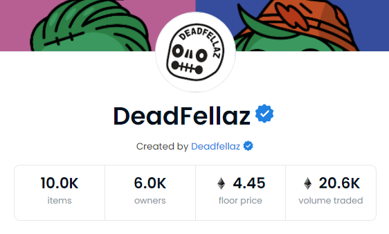 Please pay attention to <a href="/Deadfellaz/">Deadfellaz</a>. Most projects dip HARD post-snapshot but Deadfellaz barely flinched.

This is not a hypebeast project or pump n' dump. And that's why I'm all in.