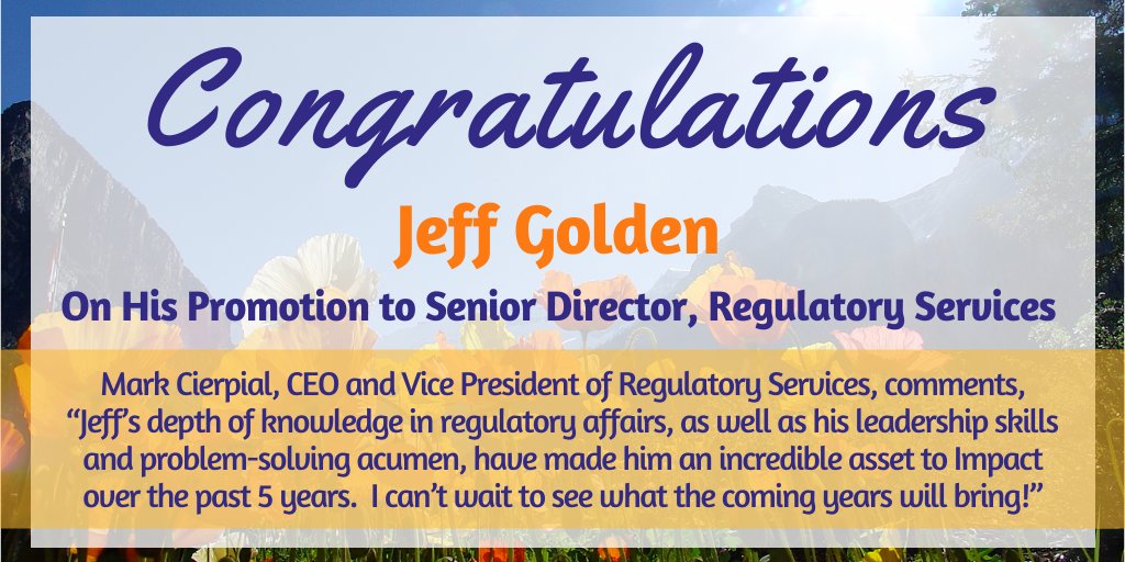 #Congratulations to Jeff Golden on his #promotion to Senior Director, Regulatory Services! We are so happy to have Jeff on our team! :D bit.ly/3qI3Tx3