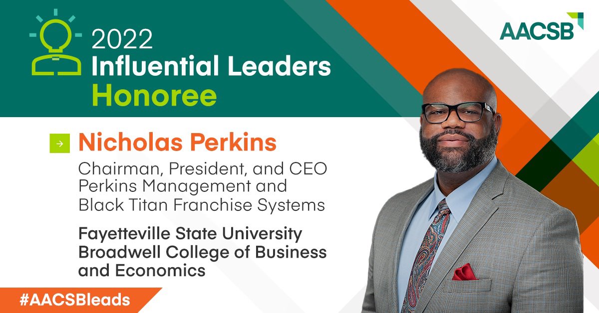 Business education at @uncfsu nurtures exceptional leaders and industry innovators. Our Chairman, President, and CEO @NMPERKINS01 has been recognized as an @AACSB 2022 Influential Leader. aacsb.edu/about-us/advoc…  #AACSBleads