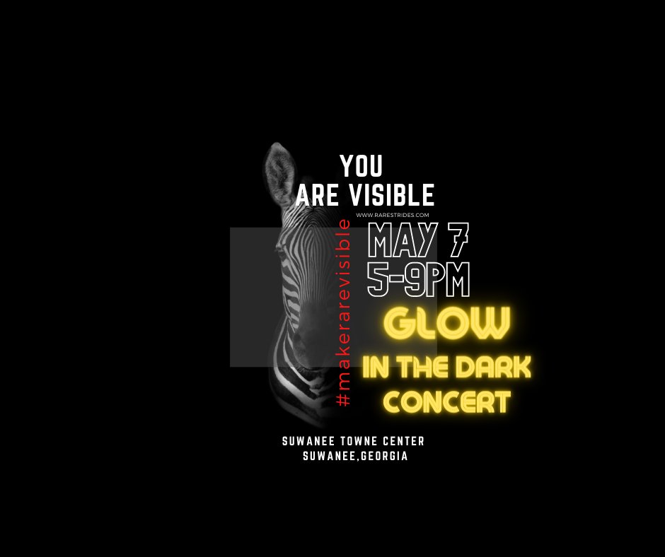RareStrides's tweet photo. Save the date! May 7 @cityofsuwanee Towne Center for Make Rare Visible Glow in the Dark Concert. Details will be updated on our FB event page. #makerarevisible #rarewish #rarestrides https://t.co/OvsWK1VvW0