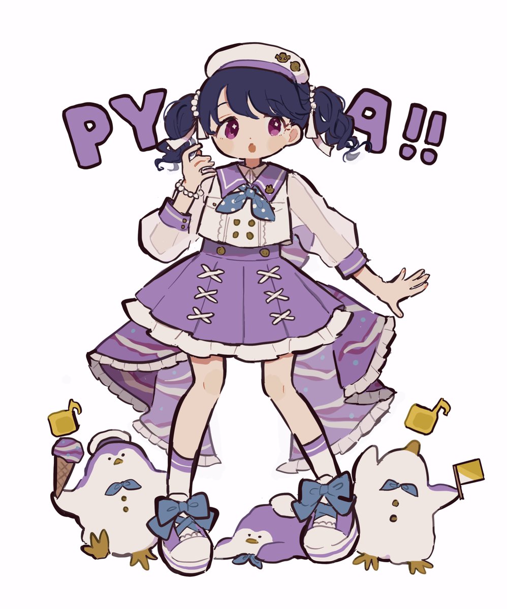 fukumaru koito 1girl twintails purple eyes hat skirt black hair sailor collar  illustration images