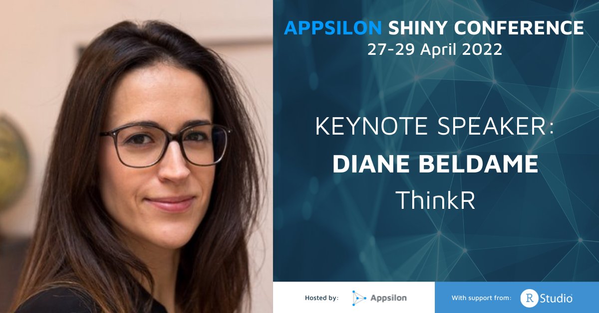appsilon's tweet photo. The First Annual #AppsilonShinyConference, hosted by #Appsilon with support from @RStudio PBC, is ahead of us! Meet our first keynote speaker - @DianeBELDAME of @ThinkR_fr, a certified data scientist and 15-year veteran in #R! More: https://t.co/D0lEdweWUK #rstats #shiny #rshiny https://t.co/0ykhLNF2Er