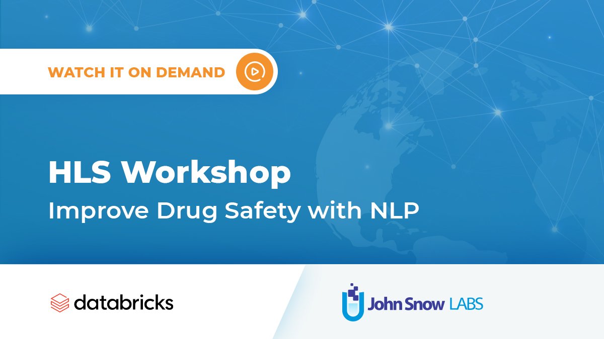 JohnSnowLabs's tweet image. Did you miss #Healthcare and Life Sciences Workshop: Improve Drug Safety with NLP?
Now you can watch it on demand! 

Registration: pages.databricks.com/202201-AMER-VE… 
@databricks 

#nlu #nlp #nlproc #textmining #datascience #ai #ml #dl #healthcareai #python #pythonprogramming 
#datascience