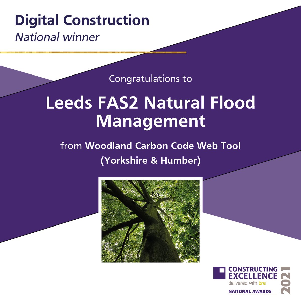 The award-winning Woodland Carbon Code Tool developed by @MottMacDonald will help us calculate & track our carbon use & storage as part of the #Leeds Flood Alleviation Scheme Natural Flood Management Programme to enhance climate resilience across the #RiverAire #CE2021Awards #NFM