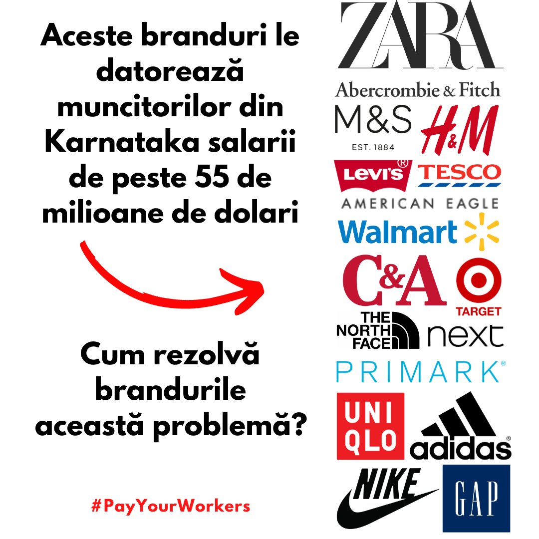 CleanRomania's tweet image. Sunt necesare acțiuni urgente: Asigurați-vă că @marksandspencer @ZARA @hm și alții opresc #WorstWageTheft. Contactați-i pe rețelele de socializare și cereți-le să se asigure că lucrătorii din Karnataka, India, sunt plătiți cel puțin cu salariul minim. #PayYourYourWorkers!