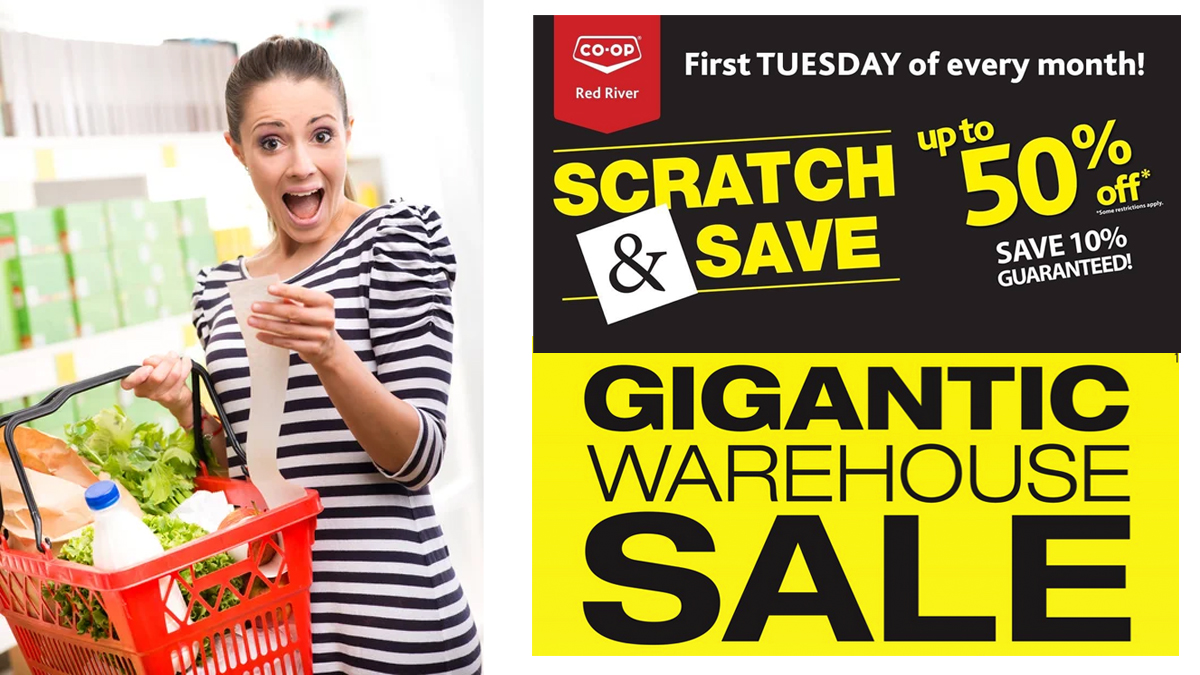 RedRiverCoopLtd's tweet photo. Worth braving a blizzard for - it's #ScratchandSave Day at all Red River Co-op food stores! Save up to 50% of your groceries (with a guaranteed 10% off). You'll also take advantage of the last day of our GIGANTIC WAREHOUSE #SALE!
*see details in store https://t.co/DncSOHu87d