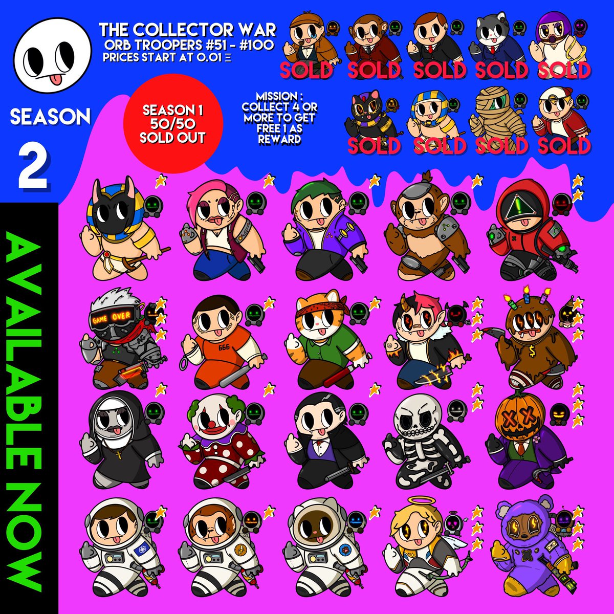 💥Join The Collector War!💥
1/1 collectibles NFTs. 100+ Unique characters, Hand drawing!🌟
62/83 characters SOLD 🚀

Available now <a href="/opensea/">OpenSea</a> 

> opensea.io/collection/the…

#NFTCommunity #nftcollector #NFTcollection #NFTcollectibles #NFTdrop #NFTartist #NFTcute #OpenSeaNFT #AnimeNFT