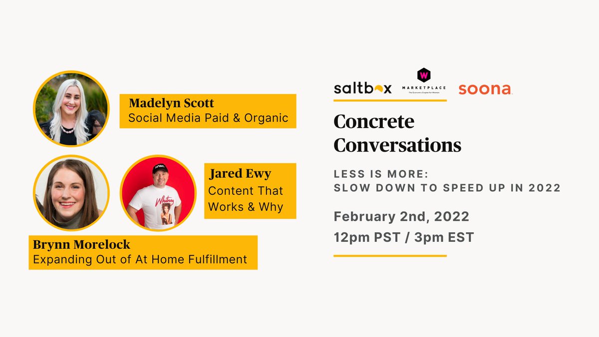 thewmarketplace's tweet photo. What #content works on social and why? Have questions about #fulfillment for your online store? New to social media and want to learn the basics? Join us tomorrow, Feb. 2 for a FREE webinar 💻 with @JoinSaltbox &amp; @soonastudios! 
https://t.co/cVZI7BJCIp https://t.co/bgSKexX7al