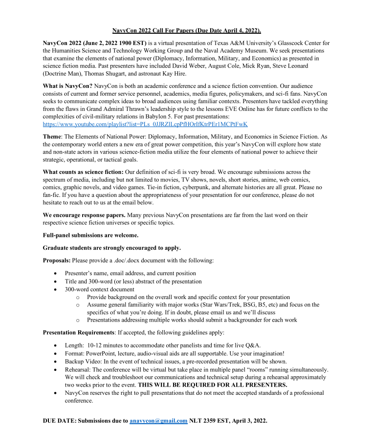 It's here! The #NavyCon 2022 call for papers is officially out! Spread it around your social media and help us get another top-notch group of presenters for June. We've had so many amazing people share their thoughts, and we can't wait for it to happen again! <a href="/TheJointGeeks/">The Joint Geeks</a>