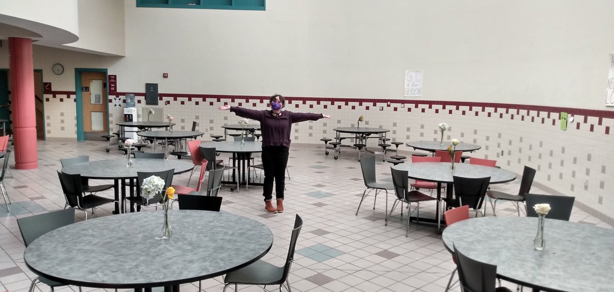 The tradition continues!! Thanks to the PAVE program and Caroline for decorating our lunch tables with glass vases and real flowers.