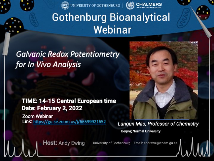 the_ewing's tweet photo. The next monthly Zoom seminar in the Bioanalytical Series will be February 2.

Speaker: Prof. Lanqun Mao, Professor, Beijing Normal University. https://t.co/RkUvM2WaED