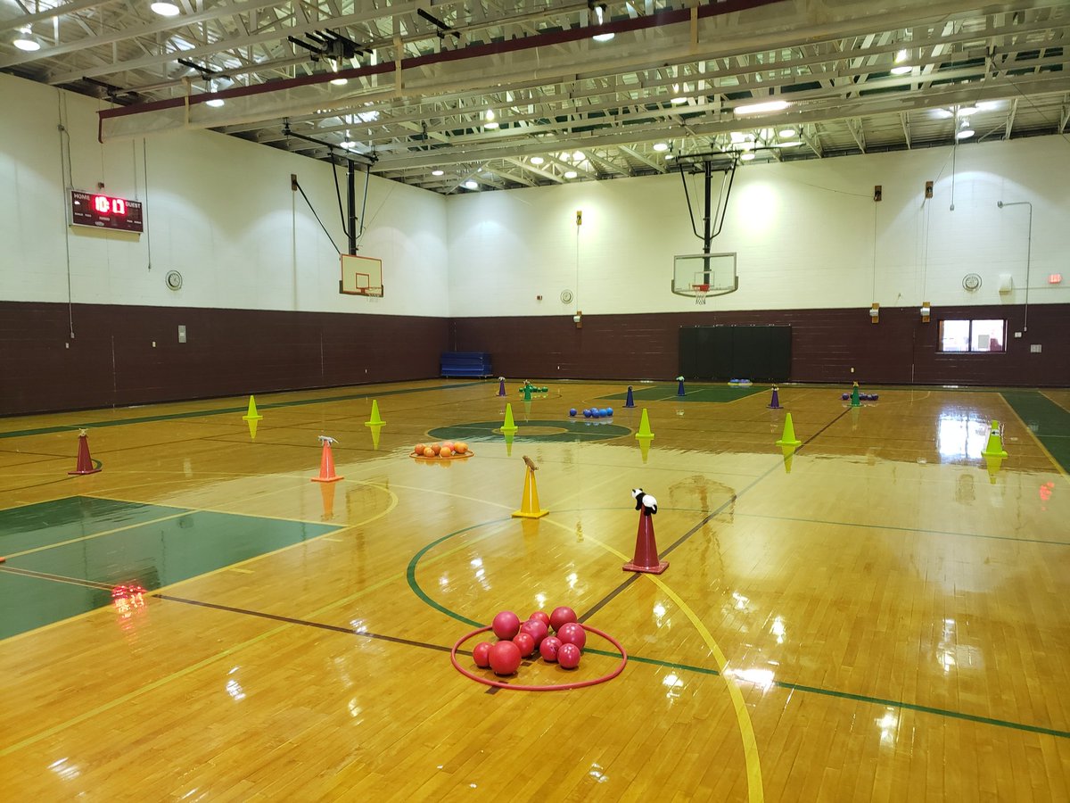 Love when set up can include two different activities. Culminating throwing and catching, tossing to a target, team strategy (which never culminates :-)) #physed #OESBraves