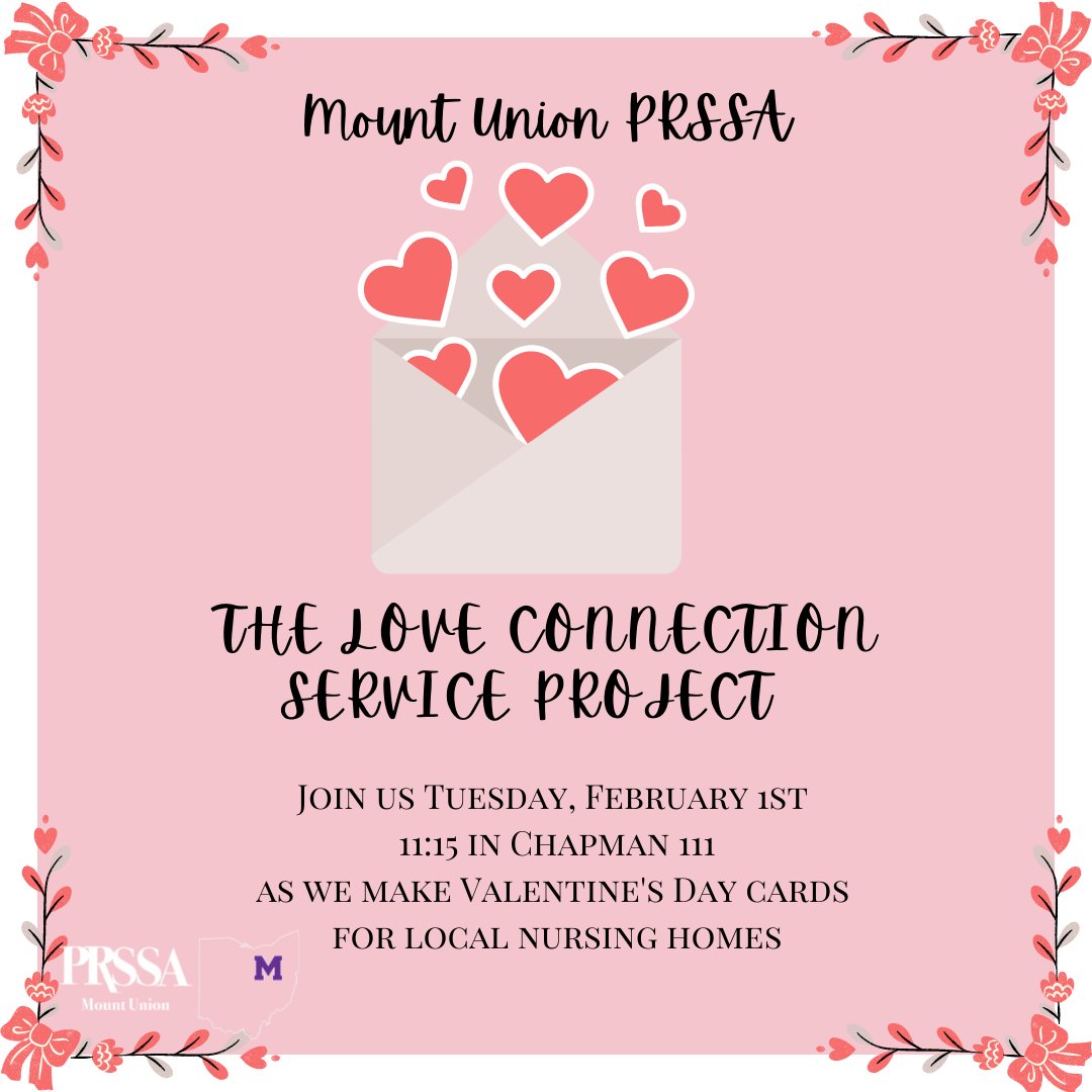 Join us today at 11:15 in Chapman 111 as we make Valentine's for local nursing homes! We'd ❤️~ love ~ ❤️to see you there! ;)