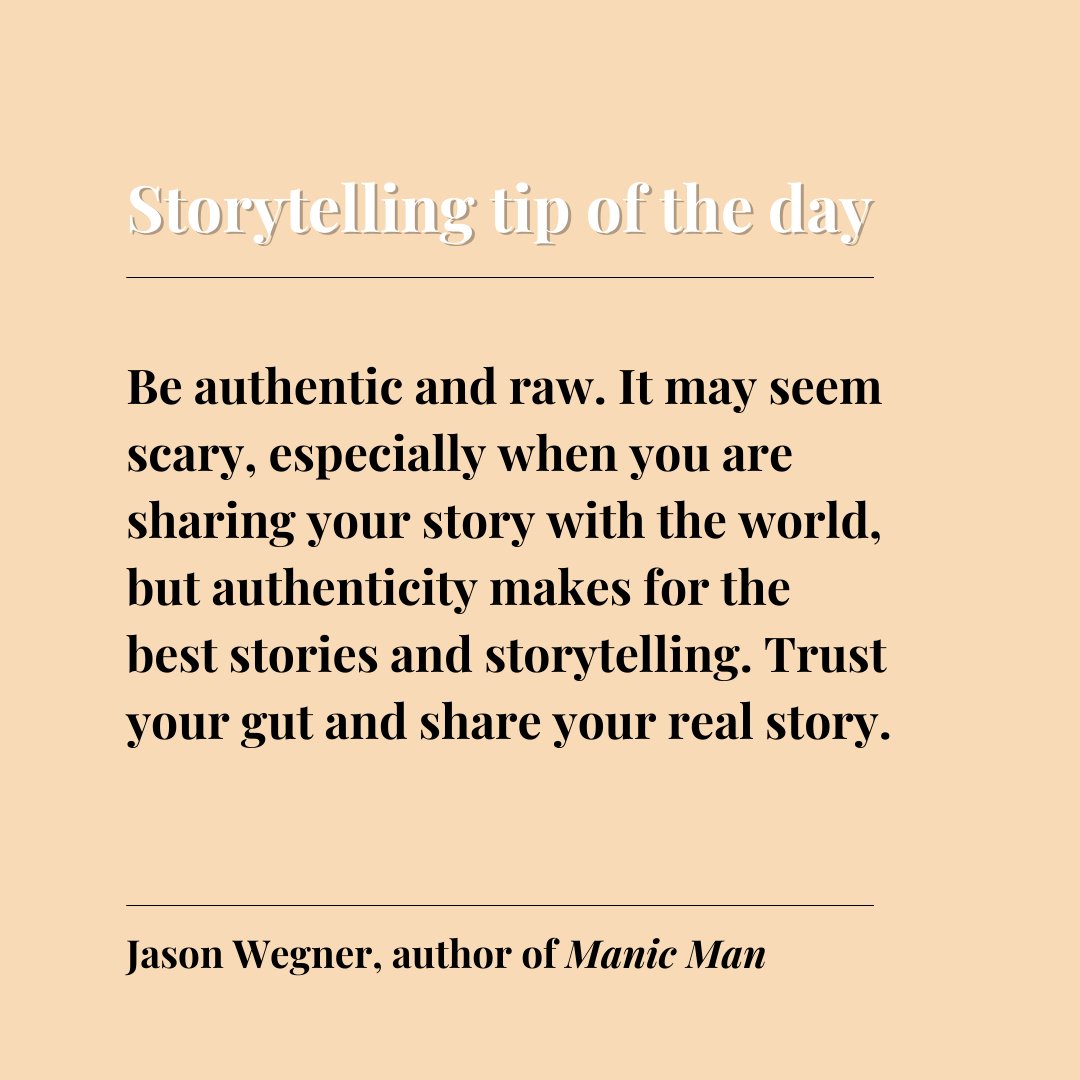 Today's #nationalstorytellingweek tip comes from <a href="/J_Wegs/">Jason Wegner</a>, author of Manic Man.

💭  How can you make your writing more authentic? 💭 

#writingtips #writingcommunity #amwriting #amediting