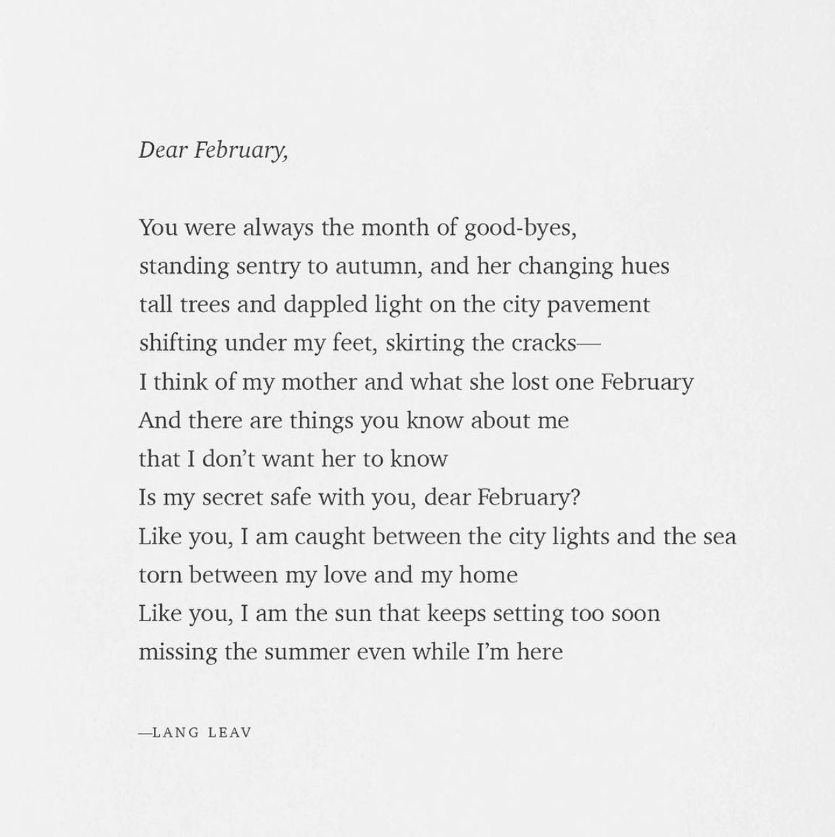 february is here and this poem from <a href="/langleav/">Lang Leav</a> is hard hitting❤️
📸: <a href="/langleav/">Lang Leav</a>