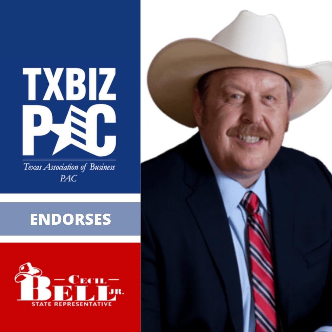 CBellJr's tweet photo. Honored to be endorsed by TXBIZ PAC. As a fellow business owner I know Texas businesses create jobs and drive our economy. Early voting starts Feb. 14th. Election Day is Tuesday, March 1st. Check with local election admins for polling locations and other information. #TeamCecil https://t.co/IEIupM9pTh