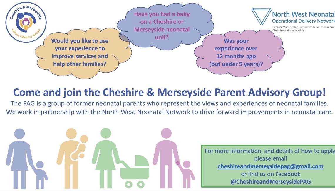 SarahFullwood1's tweet image. The @NWNeonatalODN are continually looking to involve families in every aspect of our work. If you or someone you know has had a baby on a north west neonatal unit and they would like to share their experience then please come and join our very friendly Parent Advisory Group
