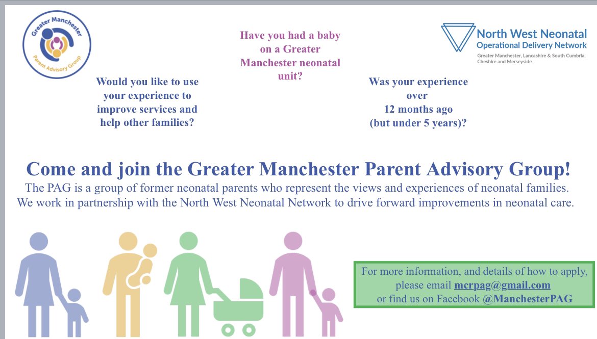 SarahFullwood1's tweet image. The @NWNeonatalODN are continually looking to involve families in every aspect of our work. If you or someone you know has had a baby on a north west neonatal unit and they would like to share their experience then please come and join our very friendly Parent Advisory Group