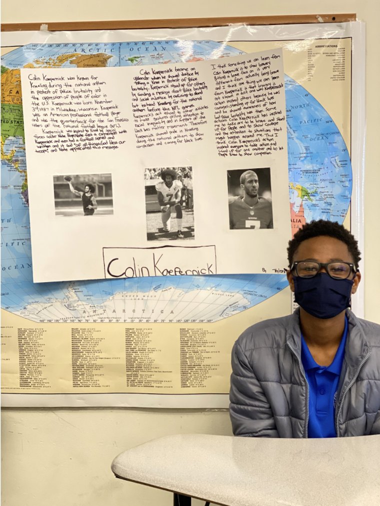 Today and everyday we celebrate and honor Black History and Upstanders-like Colin Kaepernick. Recently, 8th grader Tey'ronn chose Colin Kaepernick for the Upstanders Fair, honoring his bravery in standing up for what he believes in. Huge kudos to Tey'ronn for honoring Kaepernick!