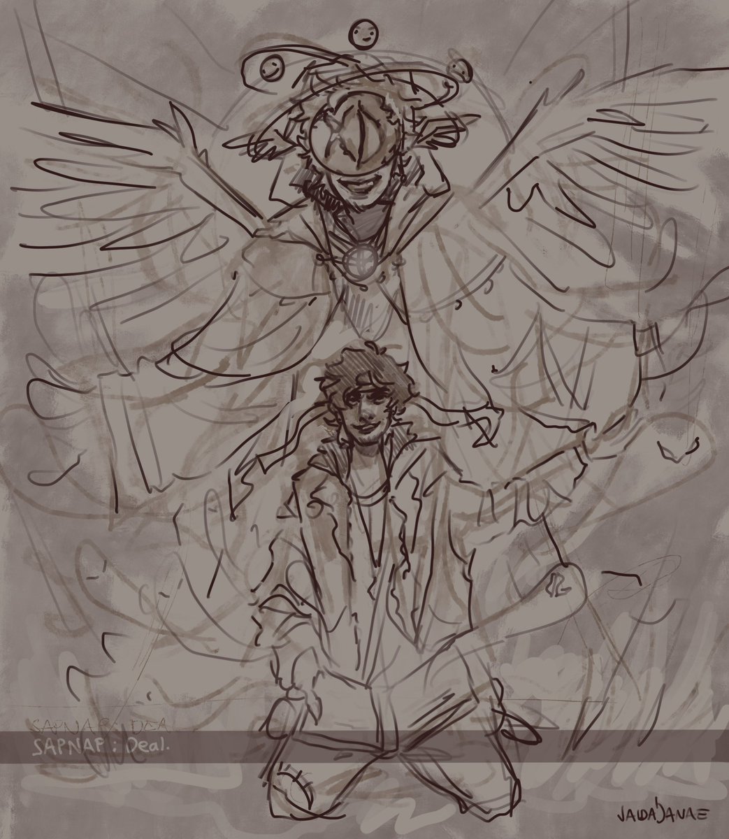 GUYS WOAH I DID ART😱 Ok this is super messy and rough but I was inspired to sketch something based off of sapnaps recent lore stream, thus the birth of this horrible wonderful scribble :)

Should I bother rendering it lol?#dsmpfanart 