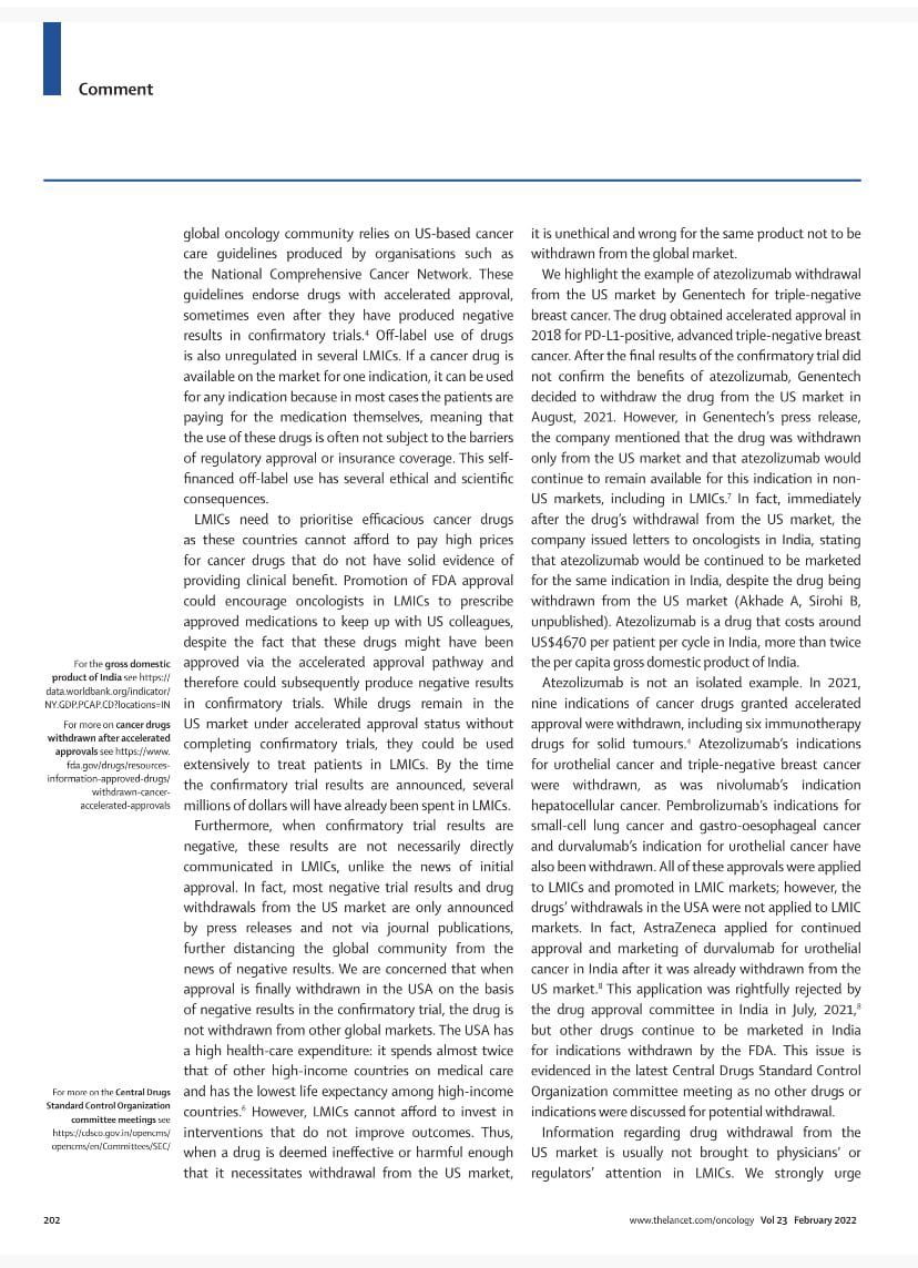 SuyogCancer's tweet image. Happy to share our article in lancet oncology about Accelerated pathway ( mis ) use in oncology drug approval and differential treatment given by pharma giants to LMIC , while withdrawing cancer drugs. Thank you @oncology_bg @SirohiBhawna for being with me for this efforts .