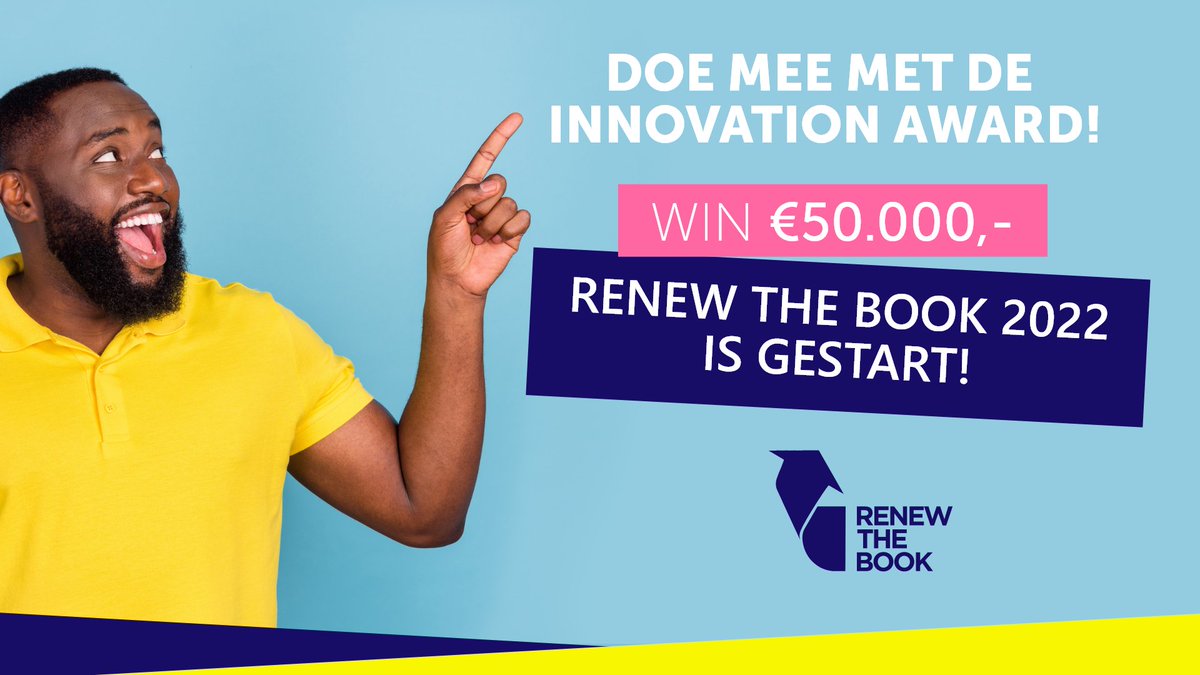Jaaa Groot nieuws!!! De vierde editie van Renew the Book is nu officieel van start! Tot en met 1 september 2022 kan je jouw innovatie indienen voor hét innovatieprogramma van het Boekenvak. Meer informatie op renewthebook.com of PM Martin Voigt  als je meer wilt weten.