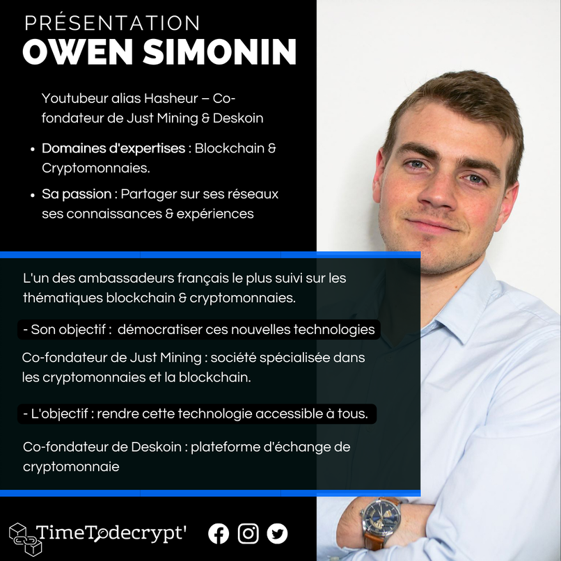 TimeTodecrypt's tweet photo. 🔍Zoom sur notre intervenant @PowerHasheur, CEO de @JustMiningFr qui interviendra sur la partie investissement
#TimeTodecrypt' #Bitcoin #Crypto #conference https://t.co/wiDJFVlPMh