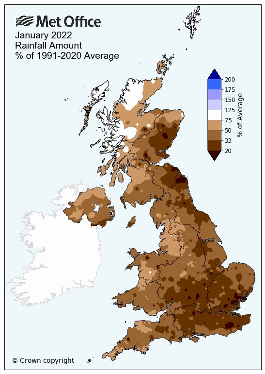 As expected January ended up a very dry month.

For England it was the ninth driest since 1862 with an average of just 38% of normal rainfall. Some parts considerably less than that.