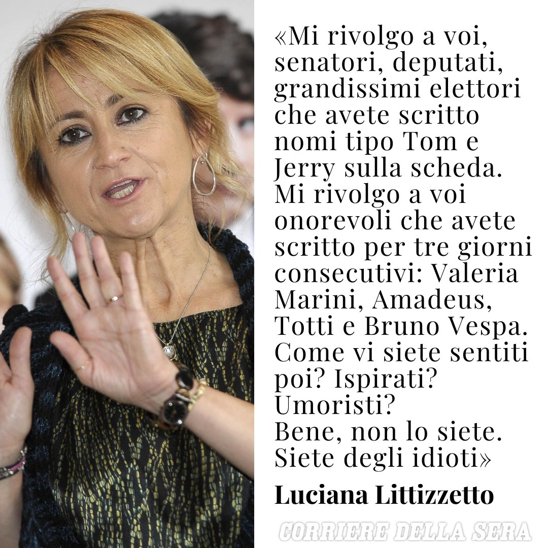Corriere's tweet photo. Luciana Littizzetto, nella sua "letterina" sull'attualità politica a Che tempo che fa, su Rai3, striglia i politici sul caos Quirinale 👉 https://t.co/gVg80YHU1R https://t.co/Uu4gzUOIM2