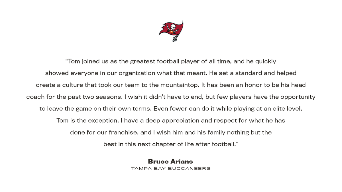 Buccaneers's tweet photo. "He set a standard and helped create a culture that took our team to the mountaintop."

- @BruceArians https://t.co/TSsfWnegSI