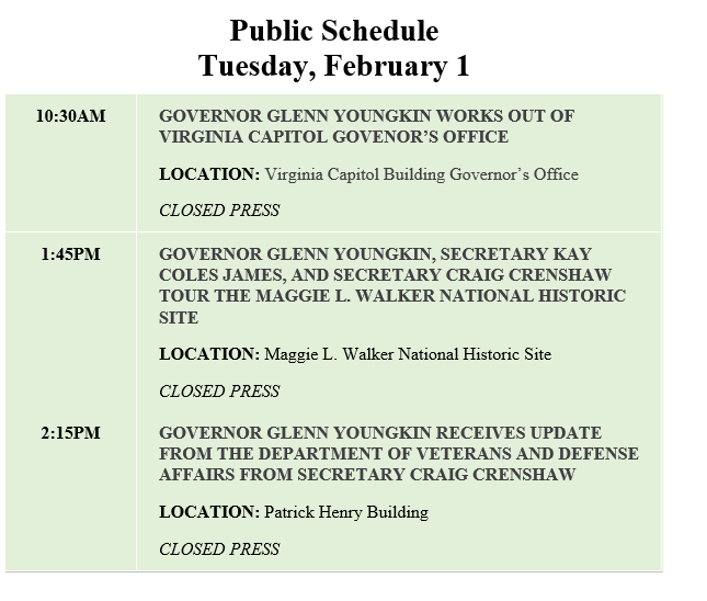 Looks like <a href="/GlennYoungkin/">Glenn Youngkin</a> will be in Jackson Ward this afternoon. Press isn't allowed,invited but if any locals want to say hi they should as is their right.
