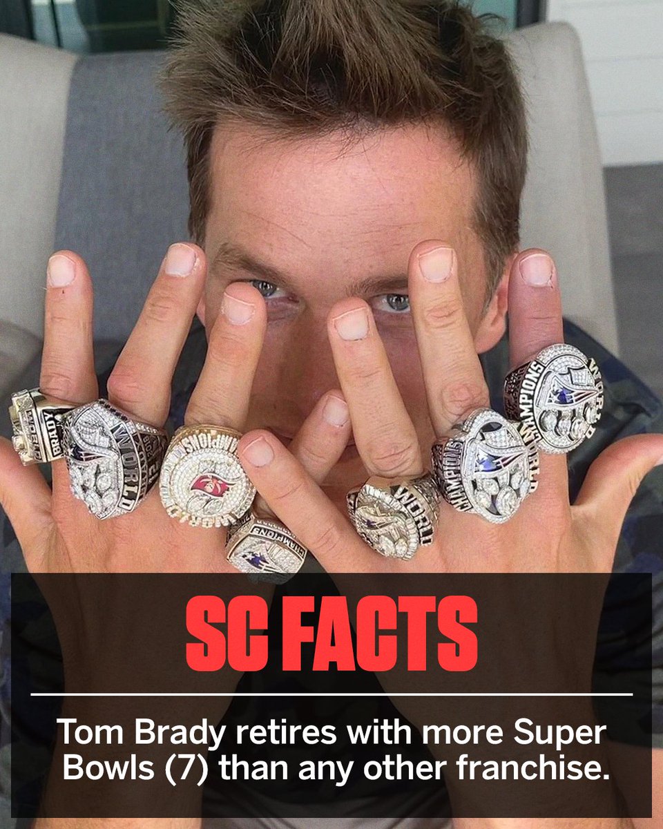 Tom Brady retires with more Super Bowls (7) than the Patriots (6) and Steelers (6) 🤯🐐 #SCFacts