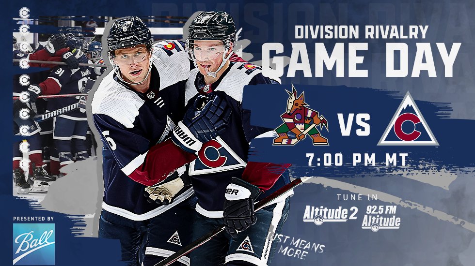 AvsFan62838's tweet photo. Happy #GameDay Avs fans!
🏒 7:00 PM (MT)
📺 @AltitudeTV
📻 @AltitudeSR
Presented by Ball.

@Avalanche | #GoAvsGo https://t.co/v9uuKyK0ff